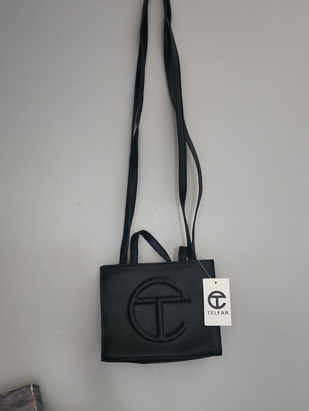 Telfar Black Mini Shopping Bag with Embossed Logo